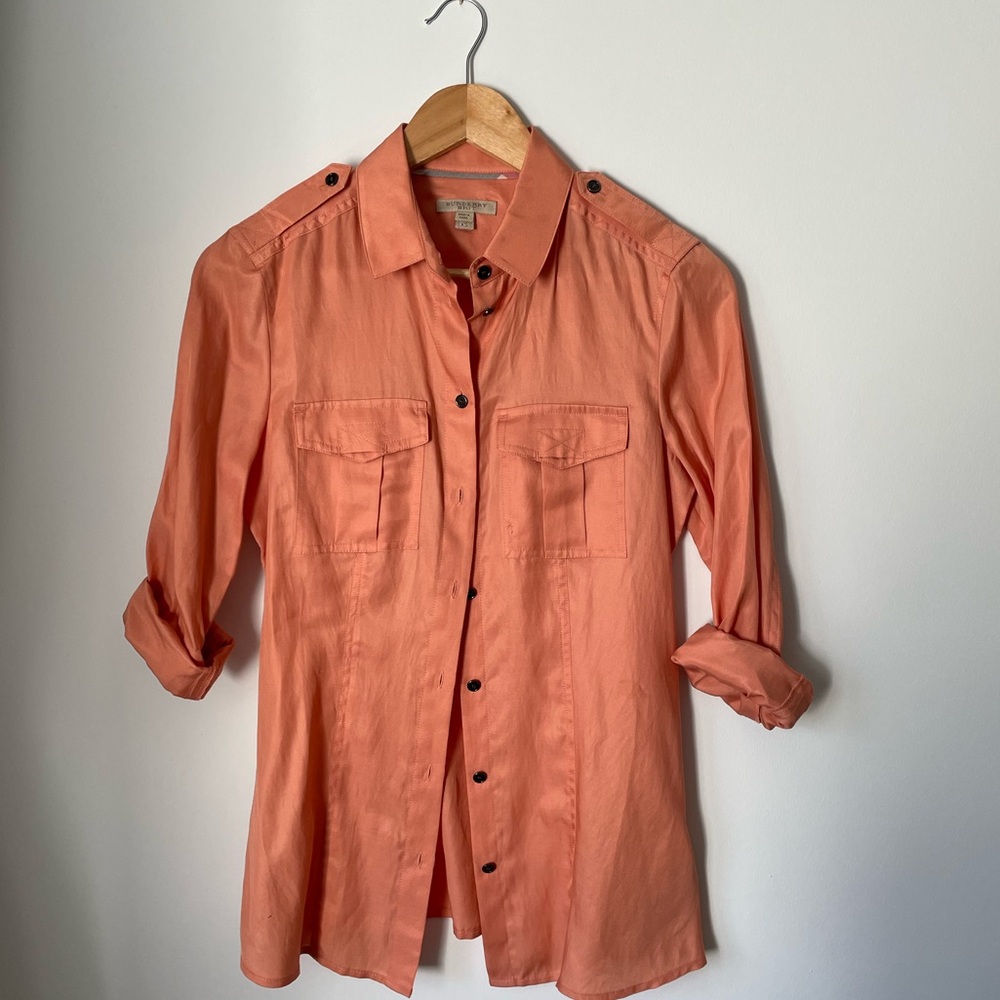 Burberry Brit Collared Peach/Orange Button-Up Shirt